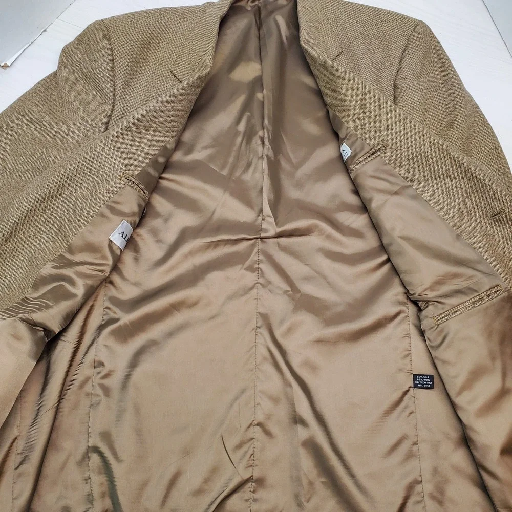 Alfani Mens Silk Wool Blazer Tan Brown Textured 44L Quiet Luxury Smart Casual